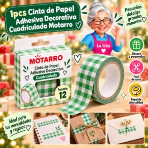 1pcs Cinta de Papel Adhesiva Decorativa Cuadriculada Motarro