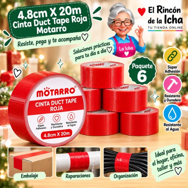 4.8cm X 20m Cinta Duct Tape Roja Motarro