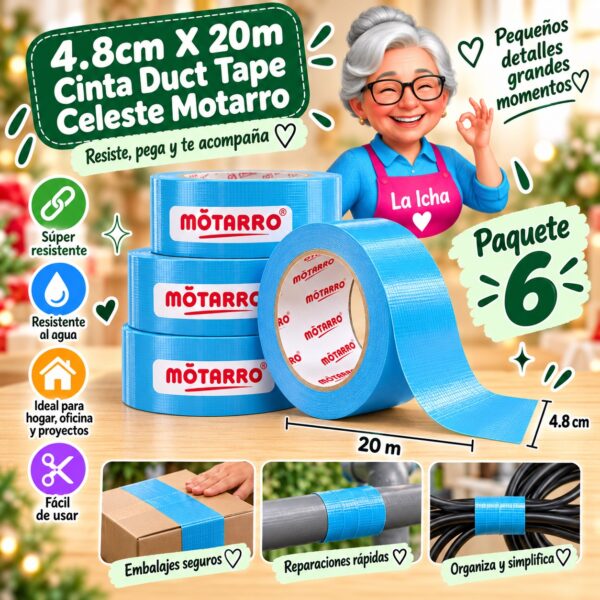4.8cm X 20m Cinta Duct Tape Celeste Motarro