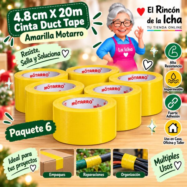 4.8cm X 20m Cinta Duct Tape Amarilla Motarro