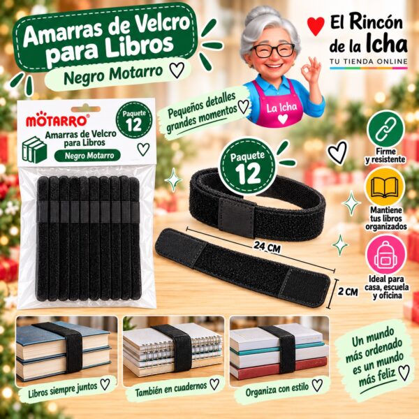 Amarras de Velcro para Libros Negro Motarro