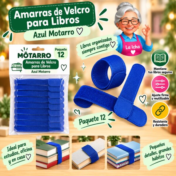 Amarras de Velcro para Libros Azul Motarro