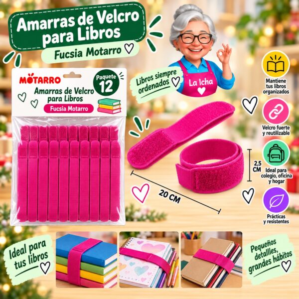 Amarras de Velcro para Libros Fucsia Motarro