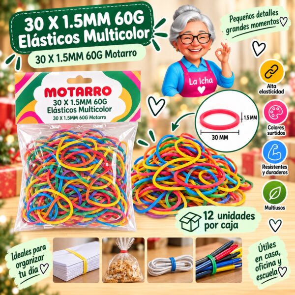 RI-0008051 30 X 1.5MM 60G Elásticos Multicolor 30 X 1.5MM 60G Motarro
