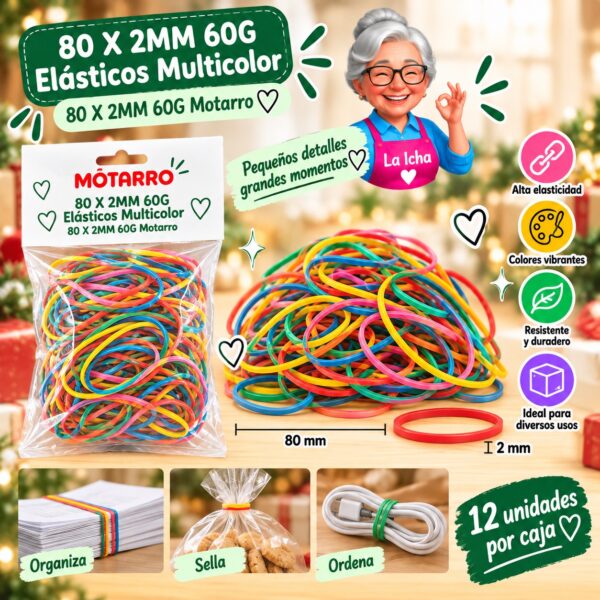 RI-0008056 80 X 2MM 60G Elásticos Multicolor 80 X 2MM 60G Motarro