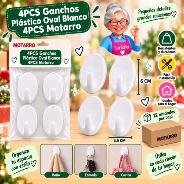 RI-0008061 4PCS Ganchos Plástico Oval Blanco 4PCS Motarro