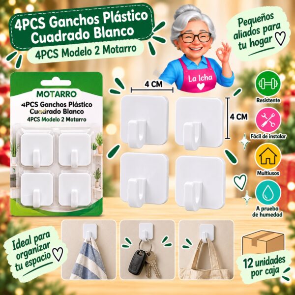 RI-0008062 4PCS Ganchos Plástico Cuadrado Blanco 4PCS Motarro