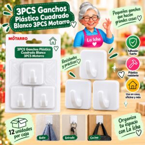 RI-0008065 3PCS Ganchos Plástico Cuadrado Blanco 3PCS Motarro