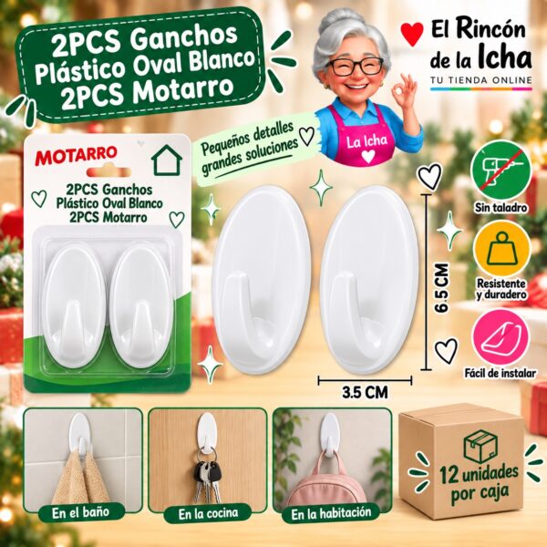 2PCS Ganchos Plástico Oval Blanco 2PCS Motarro