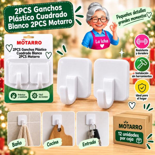 RI-0008067 2PCS Ganchos Plástico Cuadrado Blanco 2PCS Motarro