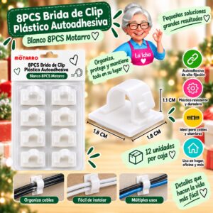 RI-0008069 8PCS Brida de Clip Plástico Autoadhesiva Blanco 8PCS Motarro