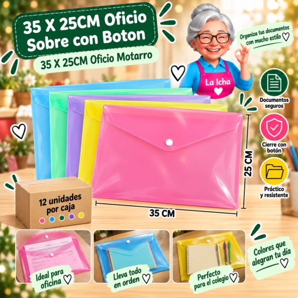 RI-0008140 35 X 25CM Oficio Sobre con Boton 35 X 25CM Oficio Motarro