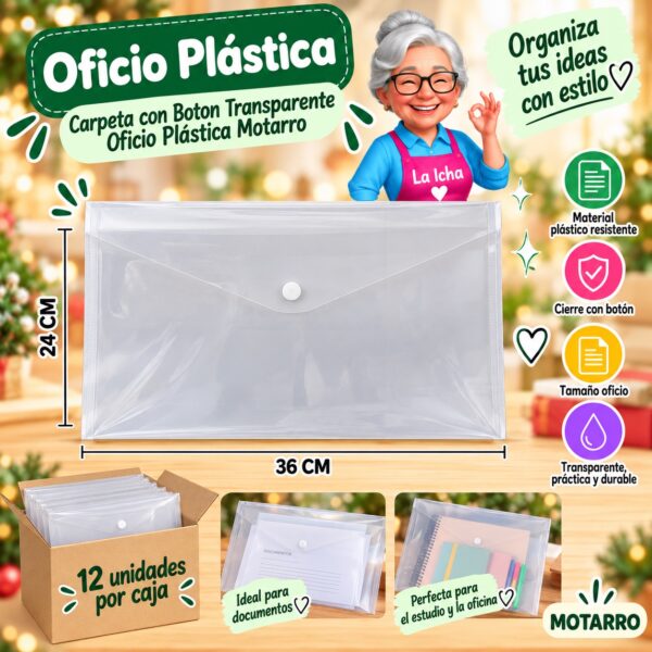 RI-0008143 Oficio Plástica Carpeta con Boton Transparente Oficio Plástica Motarro