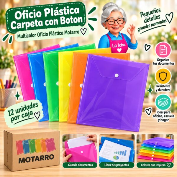 RI-0008146 Oficio Plástica Carpeta con Boton Multicolor Oficio Plástica Motarro