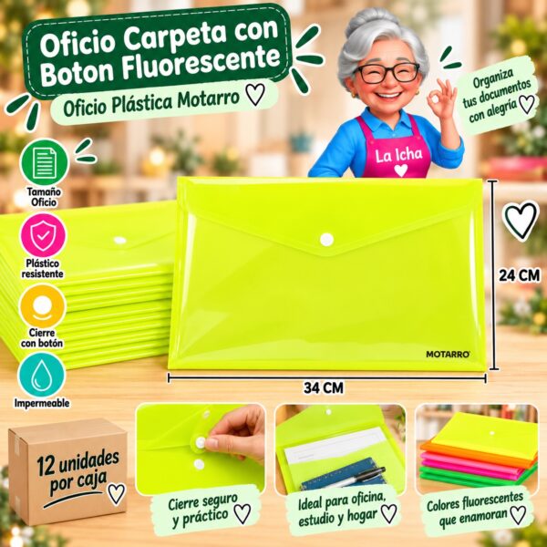 RI-0008149 Oficio Carpeta con Boton Fluorescente Oficio Plástica Motarro