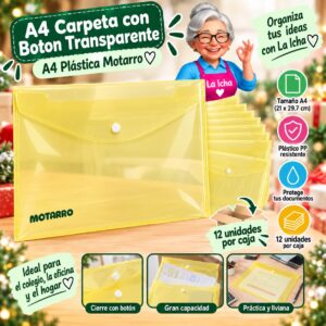 RI-0008151 A4 Plástica Carpeta con Boton Transparente A4 Plástica Motarro