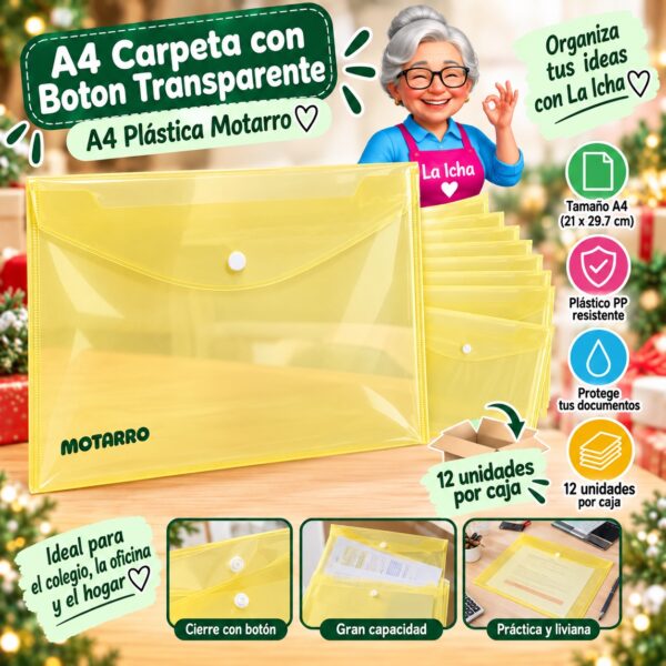 RI-0008151 A4 Plástica Carpeta con Boton Transparente A4 Plástica Motarro