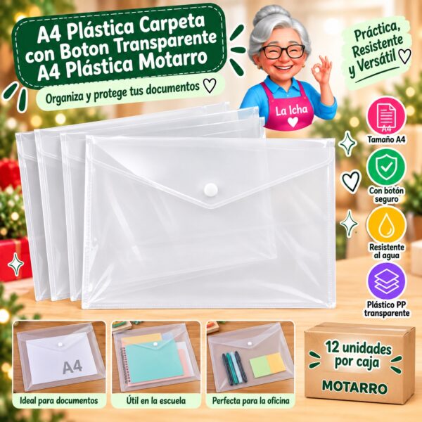 RI-0008153 A4 Carpeta con Boton Transparente A4 Plástica Motarro