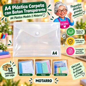 RI-0008154 A4 Plástica Carpeta con Boton Transparente A4 Plástica Modelo 2 Motarro