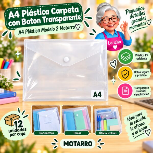 A4 Plástica Carpeta con Boton Transparente A4 Plástica Modelo 2 Motarro