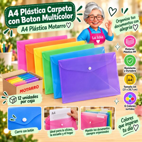 RI-0008156 A4 Plástica Carpeta con Boton Multicolor A4 Plástica Motarro