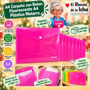 RI-0008157 A4 Carpeta con Boton Fluorescente A4 Plástica Motarro