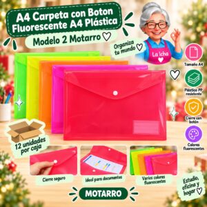 RI-0008159 A4 Carpeta con Boton Fluorescente A4 Plástica Modelo 2 Motarro