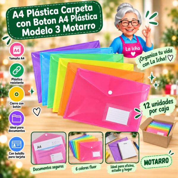 RI-0008160 A4 Plástica Carpeta con Boton A4 Plástica Modelo 3 Motarro