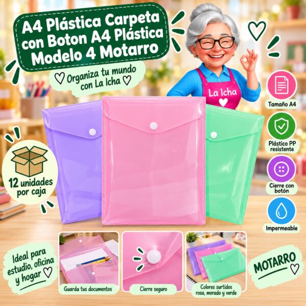 RI-0008161 A4 Plástica Carpeta con Boton A4 Plástica Modelo 4 Motarro
