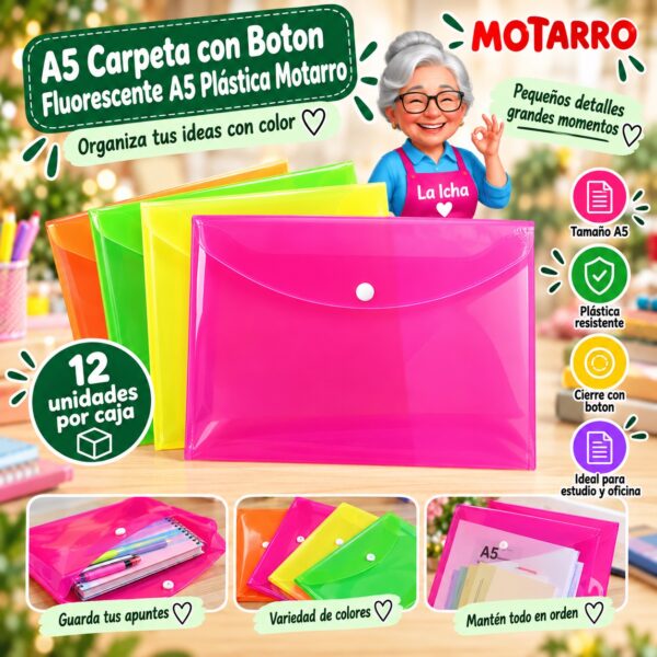RI-0008165 A5 Carpeta con Boton Fluorescente A5 Plástica Motarro