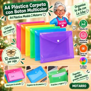 RI-0008167 A4 Plástica Carpeta con Boton Multicolor A4 Plástica Modelo 2 Motarro