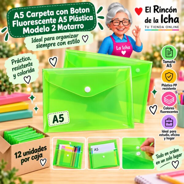 RI-0008168 A5 Carpeta con Boton Fluorescente A5 Plástica Modelo 2 Motarro