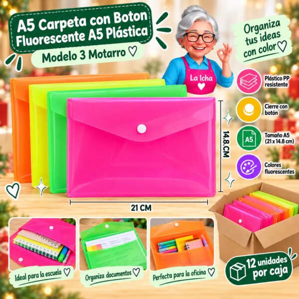 RI-0008170 A5 Carpeta con Boton Fluorescente A5 Plástica Modelo 3 Motarro