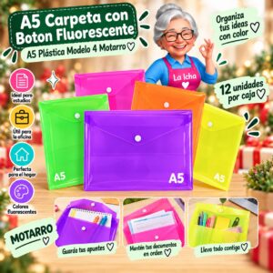 RI-0008171 A5 Carpeta con Boton Fluorescente A5 Plástica Modelo 4 Motarro