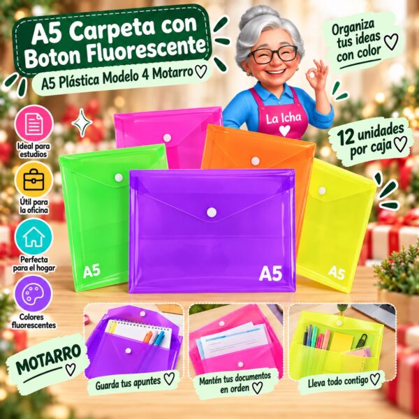 RI-0008171 A5 Carpeta con Boton Fluorescente A5 Plástica Modelo 4 Motarro