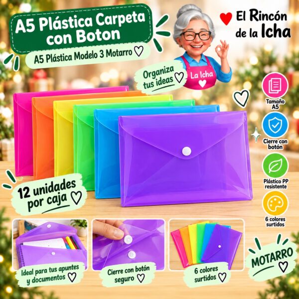 RI-0008172 A5 Plástica Carpeta con Boton A5 Plástica Modelo 3 Motarro