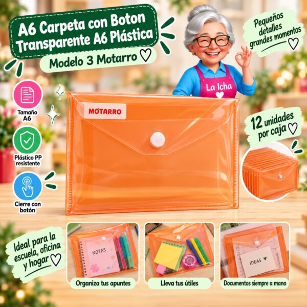 RI-0008178 A6 Carpeta con Boton Transparente A6 Plástica Modelo 3 Motarro