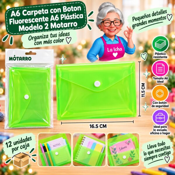 RI-0008181 A6 Carpeta con Boton Fluorescente A6 Plástica Modelo 2 Motarro
