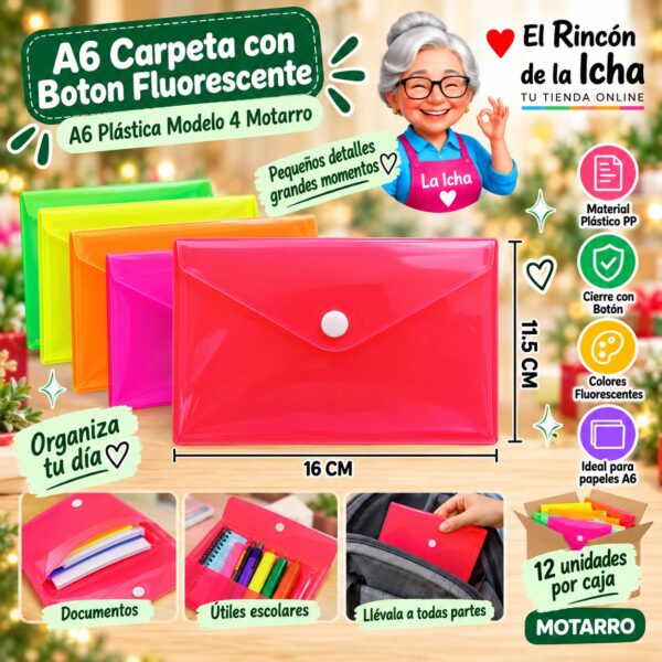 A6 Carpeta con Boton Fluorescente A6 Plástica Modelo 4 Motarro