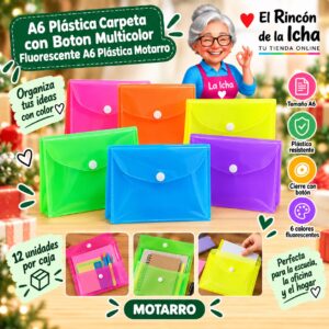 RI-0008184 A6 Plástica Carpeta con Boton Multicolor Fluorescente A6 Plástica Motarro