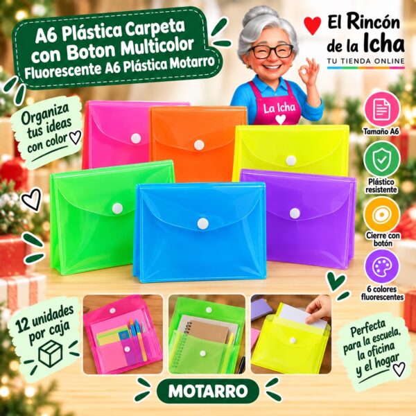 RI-0008184 A6 Plástica Carpeta con Boton Multicolor Fluorescente A6 Plástica Motarro