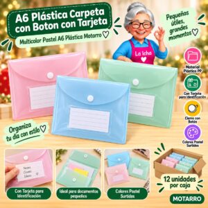 RI-0008185 A6 Plástica Carpeta con Boton con Tarjeta Multicolor Pastel A6 Plástica Motarro