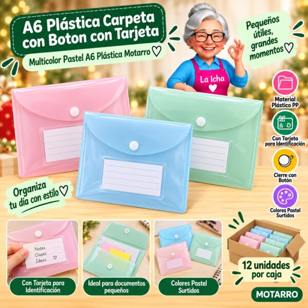 RI-0008185 A6 Plástica Carpeta con Boton con Tarjeta Multicolor Pastel A6 Plástica Motarro