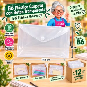 RI-0008186 B6 Plástica Carpeta con Boton Transparente B6 Plástica Motarro