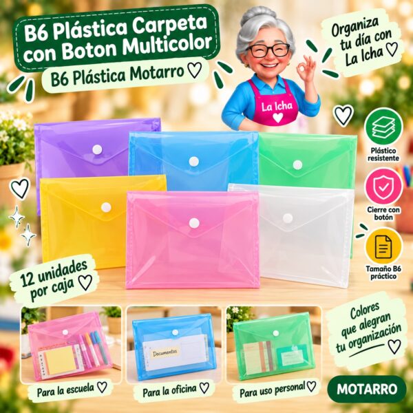 RI-0008187 B6 Plástica Carpeta con Boton Multicolor B6 Plástica Motarro