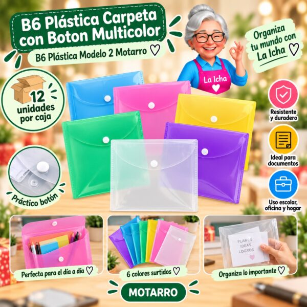 RI-0008188 B6 Plástica Carpeta con Boton Multicolor B6 Plástica Modelo 2 Motarro