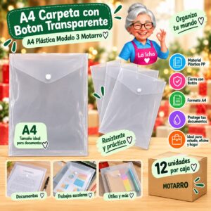 RI-0008190 A4 Carpeta con Boton Transparente A4 Plástica Modelo 3 Motarro