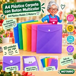 RI-0008191 A4 Plástica Carpeta con Boton Multicolor A4 Plástica Modelo 3 Motarro