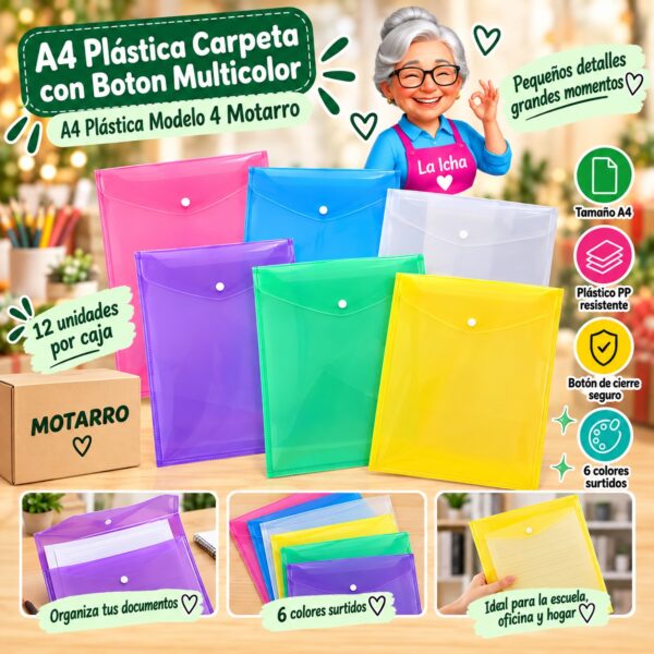 RI-0008192 A4 Plástica Carpeta con Boton Multicolor A4 Plástica Modelo 4 Motarro