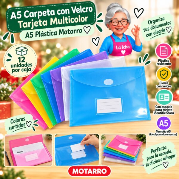 RI-0008200 A5 Carpeta con Velcro Tarjeta Multicolor A5 Plástica Motarro